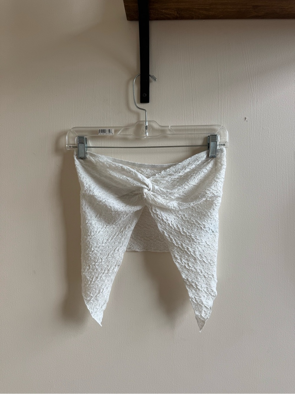 White Textured Twist Front Handkerchief Tube Top Y2K